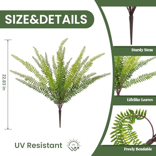 Artificial Fake Hanging Flowers Plants for Outdoor Spring Decoration,3 PCS Faux Silk Daisy with Boston Ferns,UV Resistant Look Real for Outside Home Indoor Planter Porch Patio Balcony Yard Decor - color: Rose Purple