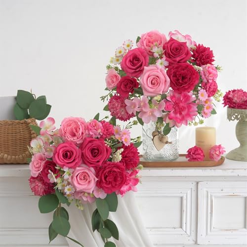 4 Pcs Mixed Artificial Flower Set, Small Artificial Peony Bouquet Fake Rose Flower Silk Floral Arrangements for Table Centerpiece Home Wedding Party Bridal Decoration(Mixed Pink, 2 Bouquets & 2 Stems) - color: Mixed Pink, size: Mixed 4pcs