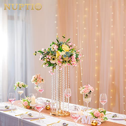 Nuptio 2 Pcs 23.6inch Tall Gold Crystal Wedding Centerpieces Flower Vases for Party Tables Decorations - color: Gold, size: 2 Pcs 23.6 inch