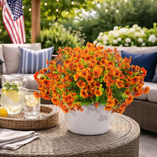 Grunyia 20 Bundles Artificial Flowers for Outdoors, UV Resistant Fake Plants Flowers Greenery Shrubs Plants for Decoration Outside Plants Hanging Planter Home Garden Decor (Orange) - color: Orange