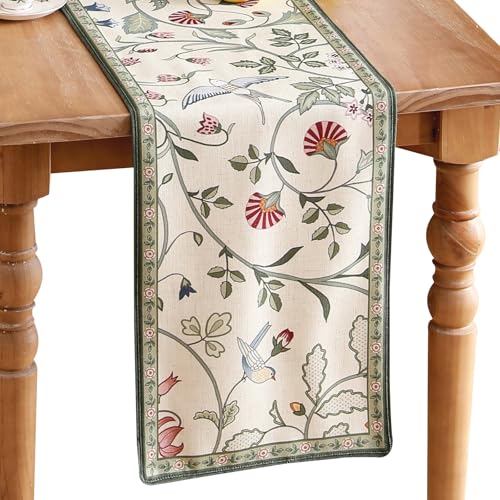 bilin gaier Green and White Table Runner 71 Inches Long,Vintage Rustic Farmhouse Linen Flower Table Runners,Decorative Runner Table Cloth for Coffee & Dining Table and Living Room,12"x71"-Idaho A - color: Idaho a, size: 12"*71"