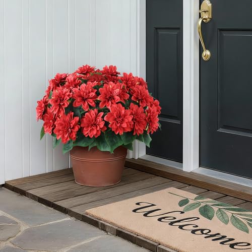 VIERENA 8 Bundles Artificial Dahlia Flowers for Outdoors Spring Summer Decor, No Fade Silk Flower Faux Dahlias Plant Arrangement for Home Garden Balcony Farmhouse（Red） - color: Red
