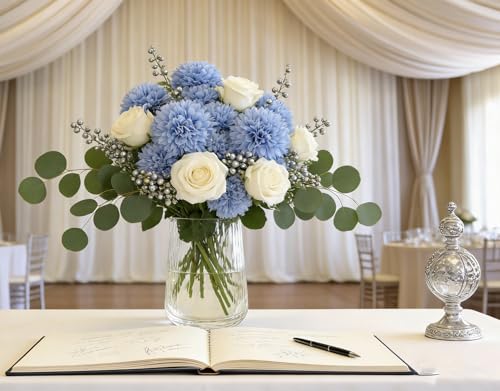 Kimura's Cabin 20Pcs Chrysanthemums Artificial Flowers Silk Faux Mums with Stem Fake Ball Flower for Wedding Bouquets Arrangements Home Coffee Table Centerpieces DIY Decoration,Blue - color: Light Blue