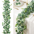 Betylifoy Artificial Eucalyptus Garlands, 6FT Fake Greenery Garland with White Flowers Faux Silver Dollar Eucalyptus Leaves Hanging Vines for Wedding Party Centerpiece Table Runner Home Mantle Decor - size: 1pcs