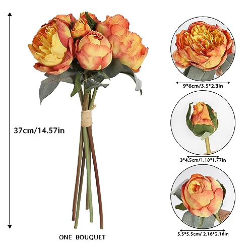 Fake Peonies 2 Bouquets Vintage Silk Peonies Flower 14 Heads Orange Artificial Flowers with Stems for Terracota Wedding Decoration Flowers Crafts Floral Arrangement (Orange) - color: Orange