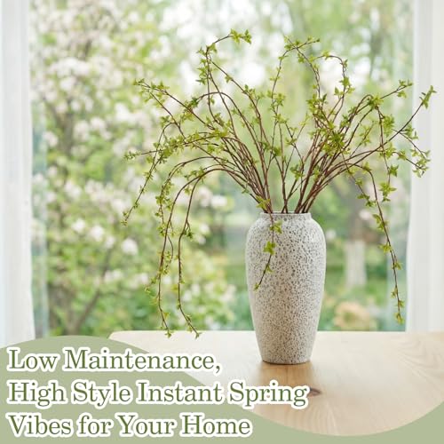 Zeyune 6 Pcs Artificial Branches with Green Buds Evergreen Faux Plastic Plant Stem Picks Sprigs for Vase DIY Home Office Wedding Party Indoor and Outdoor Spring Decor, No Vase (Green, Tender Buds) - color: Green, size: Tender Buds