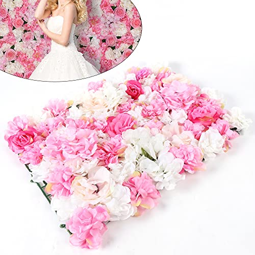 DNYSYSJ Flower Wall 20PCS 23.62" x 15.75" x 0.79" Champagne White & Pink Hydrangea Artificial Flowers Panel Silk Fabric Wall Mat for Garden Patio Wedding Stage Indoor Outdoor Decor - color: Pink and White, size: 20 pieces