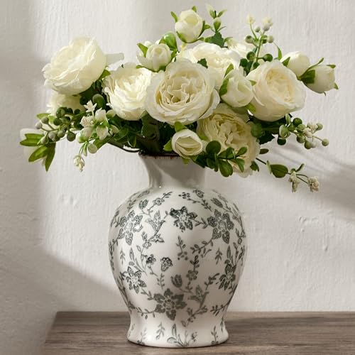 6.73" Ceramic Flower Decorative Antique Vase, Vintage Rustic Chinoiserie Floral Vase for Home Decor, Living Room, Bookshelf, Office, Entryway, Garden, Chinoiserie Decor, Tuscan Decor - color: Gray- 6.73"