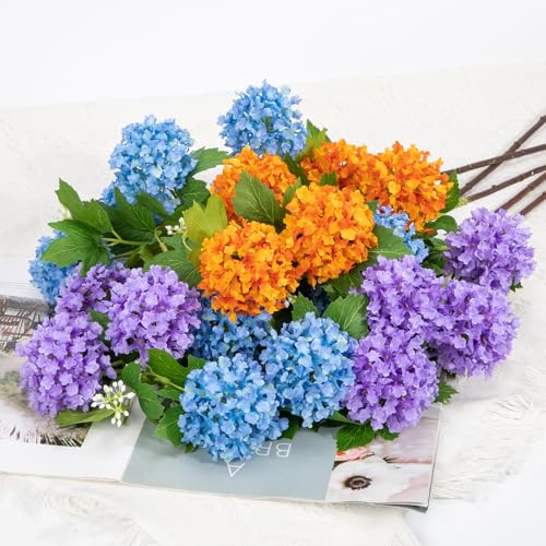 DILATATA Faux Hydrangea Flowers 30" Blue Artificial Hydrangea Spray with 5 Flower Heads, 3 Per Bag.Faux Hydrangeas Silk Flowers Fake Hydrangeas for Indoor Outdoor Wedding Table Centerpieces Decor - color: Purple