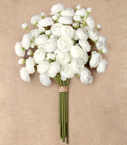 Ranunculus Artificial Flowers 18 Pcs, Faux Silk Mini Peonies Bulk Flowers for Vase, Fake Wedding Filler Flowers for DIY Bouquets, Centerpieces Arrangements Bridal Shower Decor, White - color: Ivory White