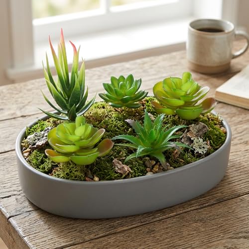 Styquenzer 6 PCS Fake Succulent Plants, Artificial Succulents Plant Mini Fake Succulents Plant Green Succulent Plants for DIY Crafting Home Floral Wall Office Decoration (Excluding Pots)
