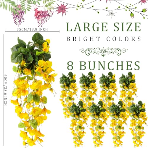 XunYee 8 Pcs Artificial Hibiscus Flowers for Outdoors Spring Summer Decor Fake Hanging Flowers Plants Uv-Resistant Faux Hibiscus Flower for Outside Porch Patio Front Door (Yellow) - color: Yellow