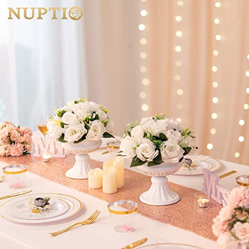 NUPTIO White Flower Centerpieces for Tables: Artificial Flower Ball | 2 Pcs 9.5 inch Fake Floral Rose Arrangement for Wedding Birthday Party Bridal Shower Decorations - color: White, size: 2 Pcs
