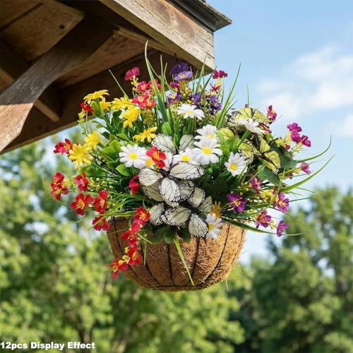 Artificial Flowers for Outdoor, 6 Bundles Mix UV Resistant Fake Flowers | No watering needed,Fade resistant,Bendable & flexible,Easy DIY freely,Maintain beauty long-term,Brighten up any space - color: 6pcs-mix