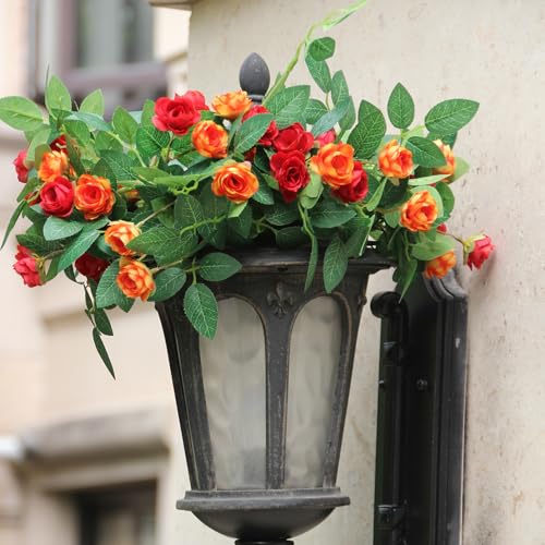 2PCS x 6FT Bendable Rose Vine Hanging Flower Garland Wildflower Floral Garland for Wall Decor Trellis Fence Home Room Decoration (Orange, 2pcs) - color: Orange, size: 2pcs