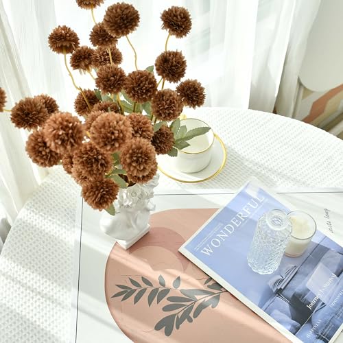 Mandy's 6 Stems Silk Dark Brown Kiku Ball Flowers | Artificial Chrysanthemum Stems for Home Summer Décor Realistic Faux Floral Arrangement Minimalist Elegant Style - color: Dark Brown