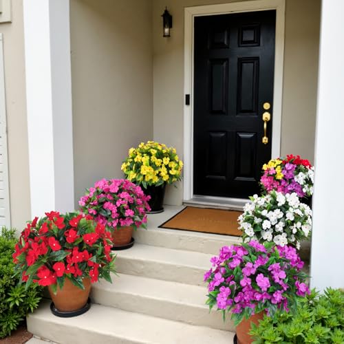 Ouddy Decor 6 Bundles Artificial Impatiens Flowers for Outdoors Decoration, Silk Flowers Bouquet Fake Plants UV Resistant for Spring Summer Garden Porch Window Box Balcony Home Decor, Multicolor - color: Multi Color