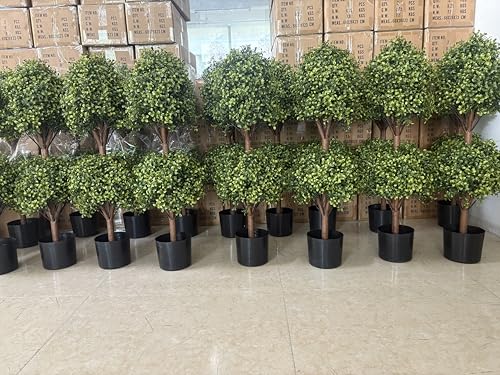 THE BLOOM TIMES 40" Tall Artificial Boxwood Double Ball Topiary Trees, UV Resistant Large Fake Potted Plants for Outdoor Planter, Realistic Faux Bushes Shrubs for Front Porch Outside Decor Set of 2 - color: Boxwood-gjl, size: 40 inch