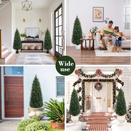 Chillchard Two 5ft Artificial Plants Topairy Faux Cedar Trees for Outdoor Planters, 60IN Tall Fake Pine Bushes UV Resistant Large Potted Shrubs for Front Porch Décor - color: 5 Ft - 2pack