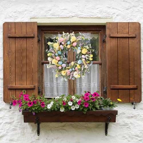 Sggvecsy 20 Inch Easter Wreath Spring Wreath Artificial Flower Wreath with Colorful Eggs Hydrangea Daisies Eucalyptus Leaves for Front Door Easter Summer Farmhouse Holiday Wall Home Window Decor
