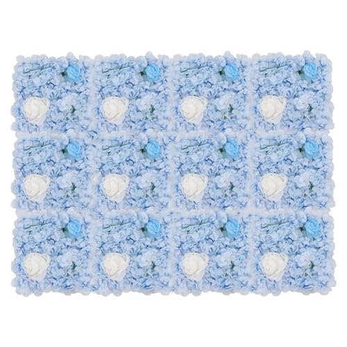 12Pcs Artificial Flower Wall Panel 3D Floral Backdrop Walls15 X 15" Flower Wall Decor Panel Flower Backdrop for Party Home Background Decor, Blue & White - color: Blue, White