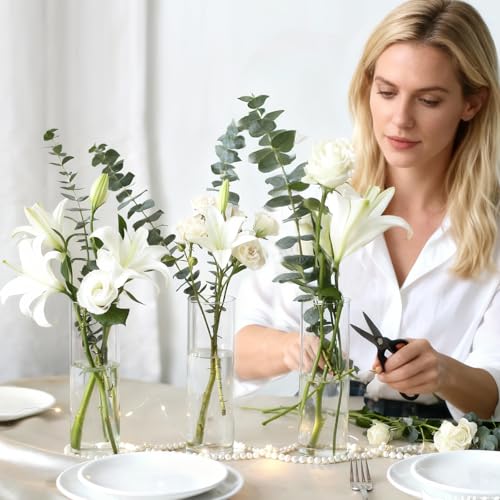 16Pcs Glass Cylinder Bud Vases for Centerpieces, 7.7 Inch Tall Clear Flower Vases in Bulk, Floating Candle Holder for Wedding, Party, Home Decor, Birthday, Decoration, Anniversary, Baby Shower