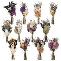 12 Pcs Mini Dried Boho Flower Bouquets - Bohemian Wedding Boutonniere Decors, Rustic Floral Arrangements, Small Natural Dried Flowers for Crafts, Vases, Handcrafted with Jute Twine