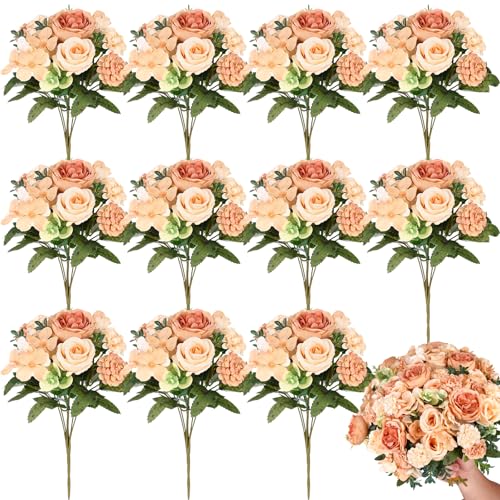 Olgaa 12 Bundles Peonies Artificial Flowers Silk Flowers Faux Peony Fake Peony Hydrangea Flower Bouquet Bulk for Vase Filler Centerpiece Table Decorations Wedding Arch Flowers (Yellow) - color: Yellow