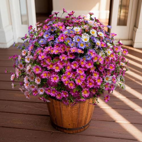 Artificial Flowers for Outdoors Colorful Daisy 20 Bundles Faux Plant Outdoor Spring Summer Decor Realistic Fake Plants Outside for Planters Front Porch Backyard Decor (20 Bundles 4 Colors) - color: 20 Bundles 5 Colors