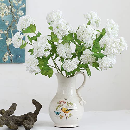 YalzoneMet 4 Pcs 26.8'' Viburnum Artificial Flower Snowball Lifelike Long Stem Real Touch White Small Hydrangea Latex Flower for Home Christmas Decoration Table Centerpieces Floral Arrangements - color: White