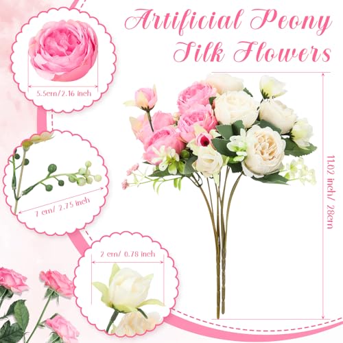 Geosar 8 Bundles Artificial Peonies Flowers Fake Silk Peony Bouquet Faux Peonies Flowers Bulk for Decoration Vase Floral Arrangements Wedding Party Table (Pink,Champagne) - color: Pink, Champagne