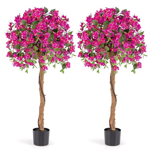 Goplus 53” Bougainvillea Artificial Tree, 2 Pack Faux Silk Flower Tree in Pot w/ 576 Flowers, 288 Leaves, Tall Fake Floor Plant, Artificial Plants for Indoor Outdoor Bedroom Living Room Decor - color: Red, size: 2 Pack