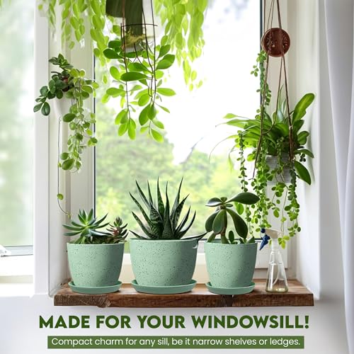 Utopia Home - Spotty Plant Pots Indoor with Drainage - 7/6.6/6/5.3/4.8 Inches Flower Pots - 5 Pack Plastic Planters - Ideal for Stocking Stuffers - (Speckled Mint, Pack of 5) - color: Speckled Mint, size: Pack of 5