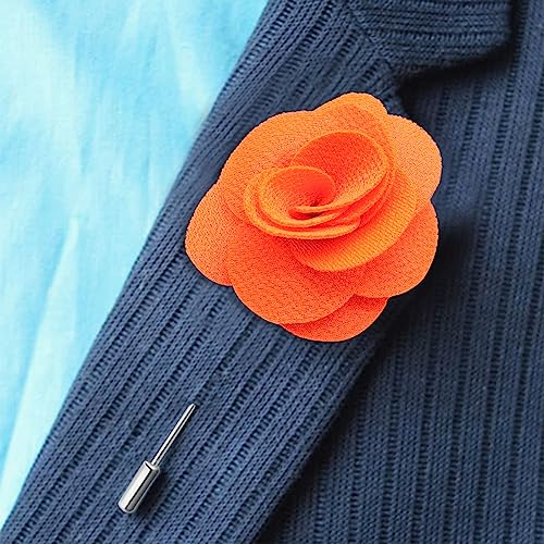 Rhungift Men's Camellia Flower Lapel Pin Handmade Rose Boutonniere Stick Brooch for Suits Wedding Party Groom Multicolor Men Women - color: Orange