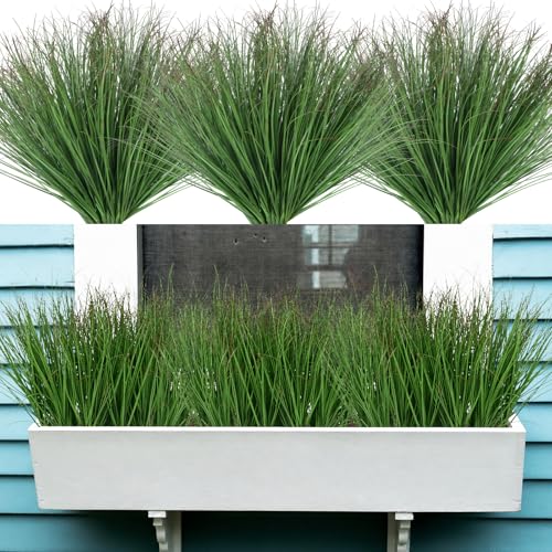 48Pcs Fake Grass Artificial Grass Plant 16in Fake Plants Outdoor Wheat Grass UV Resistant Faux Shrubs Greenery Stems Grass Plant for Outdoors Table Window Box Summer Porch Patio Garden Decor - color: Green-48pcs