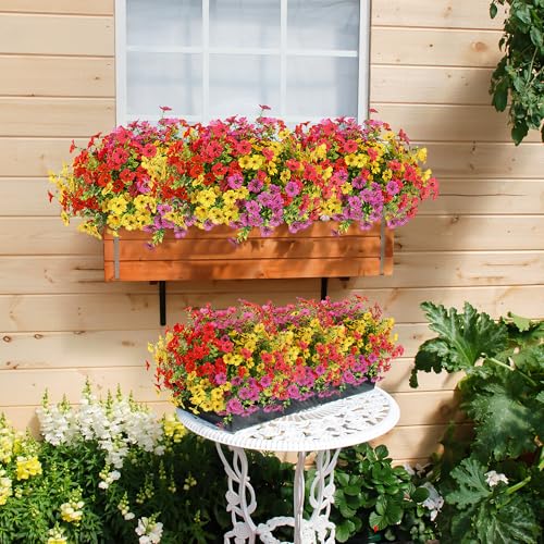 Sggvecsy Artificial Flowers for Outdoors 12 Bundles Realistic Faux Plants UV Resistant Fake Silk Daisy with Eucalyptus for Boxwood Planter Patio Porch Outside Spring Summer Decoration(Mixed 4 Color) - color: Mixed 4 Colors