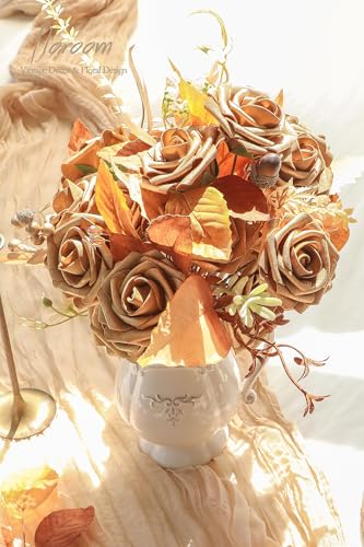 Floroom Artificial Flowers 25pcs Real Looking Antique Gold Foam Fake Roses with Stems for DIY Wedding Bouquets Bridal Shower Centerpieces Floral Arrangements Party Tables Home Decorations - color: Antique Gold, size: 25Pcs