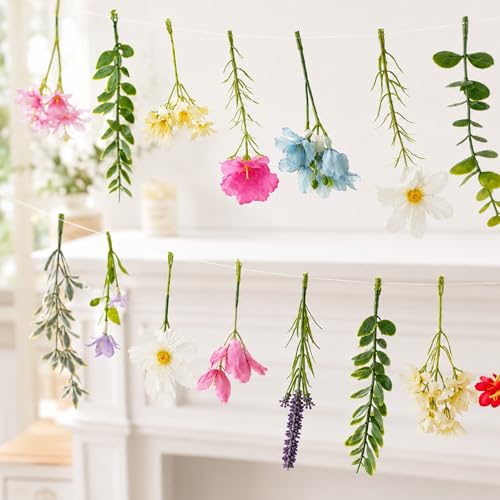 2 PCS 6.5ft Wildflower Banner Artificial Garland Hanging Floral for Garden Birthday Wedding Tea Party Bridal Shower Home Spring Supplies(Clear) - color: Clear