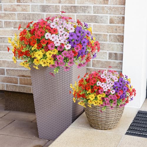 Sggvecsy Artificial Flowers for Outdoors 12 Bundles Realistic Faux Plants UV Resistant Fake Silk Daisy with Eucalyptus for Boxwood Planter Patio Porch Outside Spring Summer Decoration(Mixed 6 Color) - color: Mixed 6 Colors