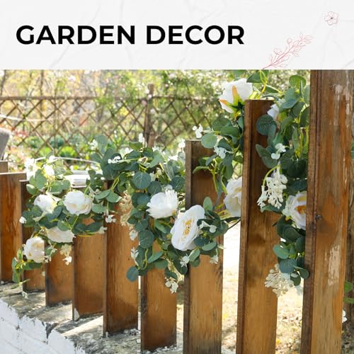 Der Rose 4 Pcs 26FT Artificial Flower Garland, Floral Eucalyptus Spring Garland with Champagne Rose, Faux Flower Vine for Wedding Arch Backdrop & Table Decor - color: Champagne 4 Pcs