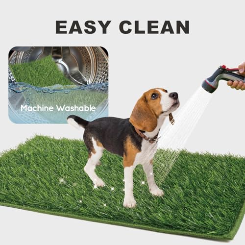 HQ4US 4LEGS Artificial Grass, Dog Pee Grass Pads for Dogs Potty, 2PCS Odor Free Fake Grass for Dogs X-Large 43”×32” with Countless Drainage Holes, Dog Potty Grass Hemmed Edge Realistic - size: XL - 43'' x 32'' for Dog＜ 38" Length