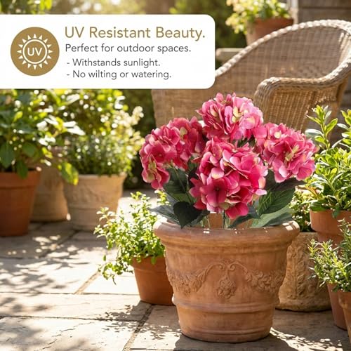 Larksilk Hydrangea Artificial Flowers - Faux Hydrangea Flowers - Home Decor, Easter Decorations, Spring Decor - Floral Centerpieces for Tables - 20" Floral Stems, Fuchsia, 12 Pieces - color: Fuchsia, size: Pack of 12