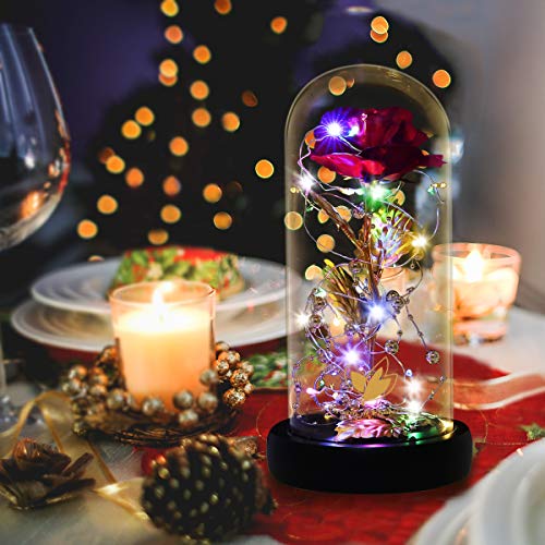 Valentines Day Gifts for Her,Valentines Gifts for Women,Flowers for Delivery Prime,Flower Galaxy Artificial Flower Light Up Rose in A Glass Dome,Anniversary Mothers Day, Birthday Gifts - color: 24k Red Rose