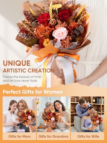 Bessol Flowers for Delivery Preserved Flower Bouquet Forever Fresh Flowers Birthday Gifts for Women Mom Anniversary Red Real Rose Gifts for Grandma Wife Girlfriend Sister Her from Daughter - color: Fall Preserved Flower Bouquet, size: Large