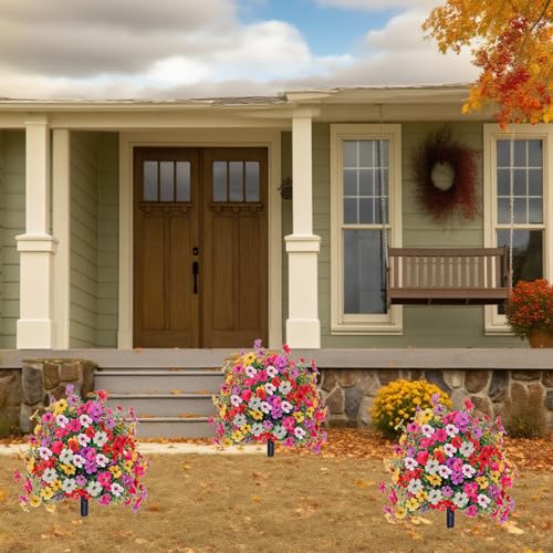 Topiary Flower Ball Trees Artificial Outdoor Set of 2, D15.8" UV Resistant Faux Boxwood Flower Ball Plants with Stake,Realistic Faux Shrubs Planter Filler for 4th of July Front Cemetery Porch Garden - style: Violet