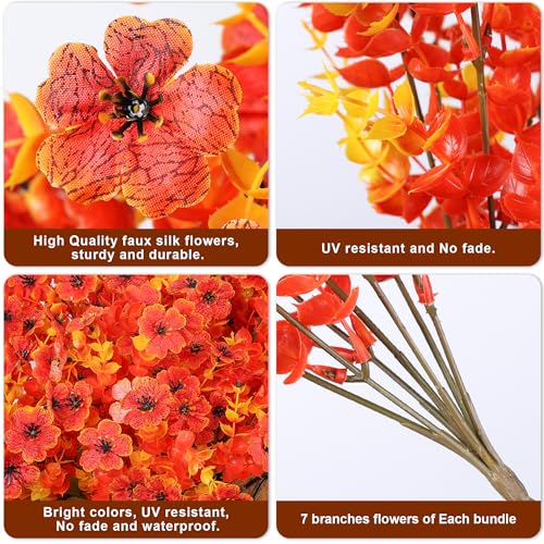 Ivydale Fall Flowers Artificial for Decoration Outdoors Fake Mums 12 Bundles Faux Planters UV Resistant Look Real for Autumn Home Porch Patio Garden Yard, Fall-Orange - color: Fall-orange