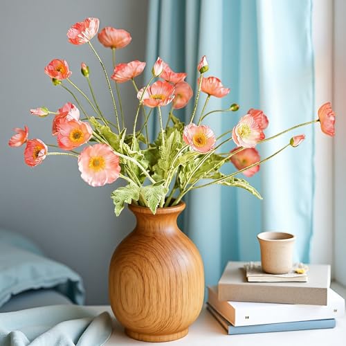 HCTCPALS Artificial Flowers for Outdoors 6 Pcs Poppy Plant Realistic Silk Fake Flowers for UV Resistant Faux Plants Outdoor Indoor Outside Front Porch Hanging Planter Decoration-23.5” Pink - color: Poppy Pink