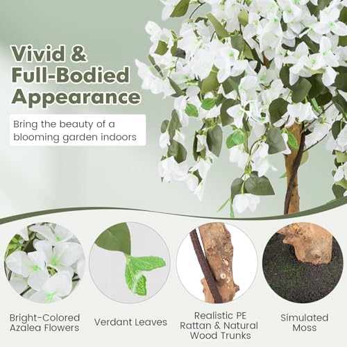 Goplus 53” Bougainvillea Artificial Tree, Faux Silk Flower Tree in Pot w/ 576 Flowers, 288 Leaves, Tall Fake Floor Plant, Artificial Plants for Indoor Outdoor Bedroom Living Room Decor, White - color: White, size: 1 Pack