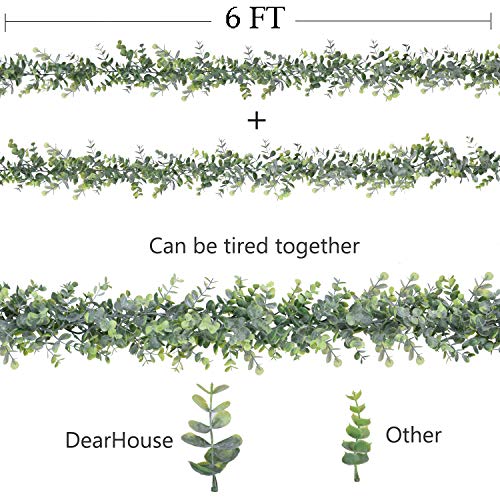 DearHouse 6 Pack Faux Eucalyptus Garland Plant, Artificial Vines Hanging Eucalyptus Leaves Greenery Garland for Wedding Backdrop Arch Wall Decor, 5.9 Feet/pcs UV Protected Indoor Outdoor