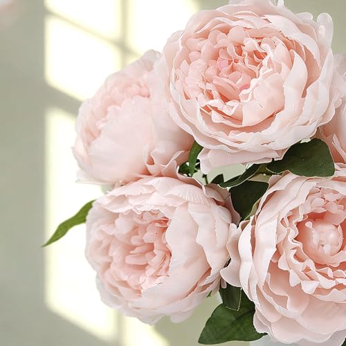 Peonies Artificial Flowers, 17 Inch Fake Silk Peonies Flowers Bouquet with Stems for Vase Arrangements, Wedding Centerpiece Party Home Decor (Pink) - color: Pink